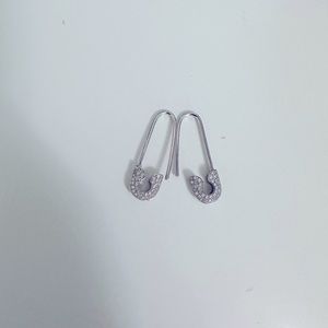 Saks 5th avenue white gold and diamond saftey pin earrings